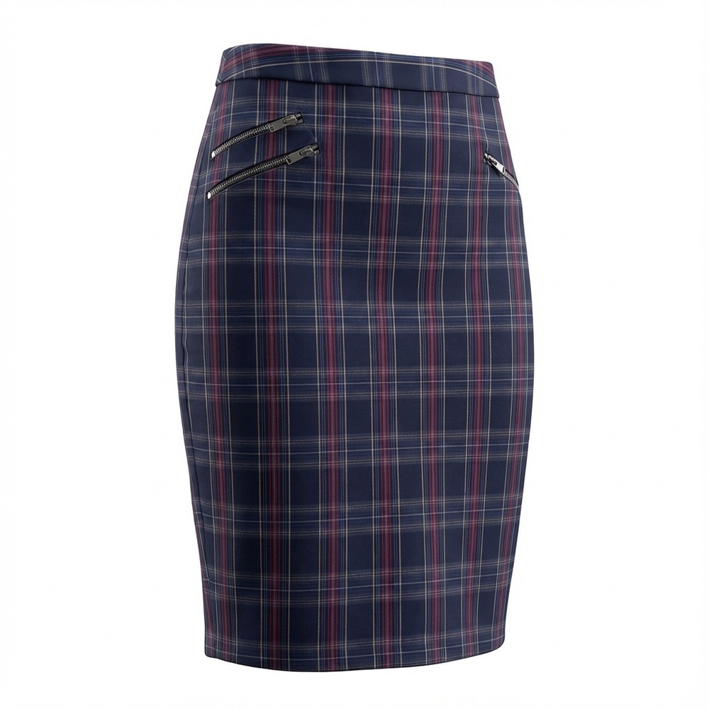 NWT Philosophy Navy Plaid Pencil Skirt With Zipper Details Women’s Size 10